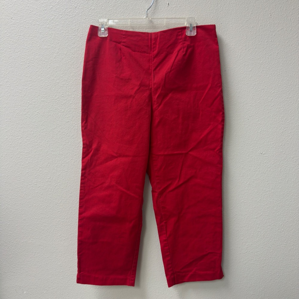 JH Collectibles Capri Pants Women 10 Red Stretch Side Zip Cotton Blend Office